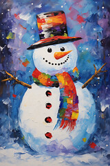 Snowman Abstract Oil Painting Wall Art