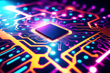 microchip on circuit board abstract processor CPU central processor unit chipset on the printed circuit board - obrazy, fototapety, plakaty