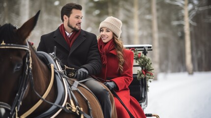 Romantic horse-drawn carriage ride for two, couple enjoying a private horse carriage
