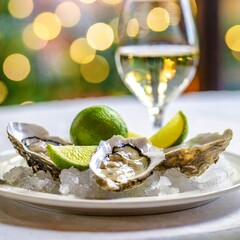 oysters with lemon and ice
