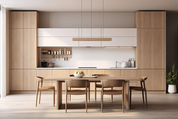 modern wooden kitchen design in 3d rendering