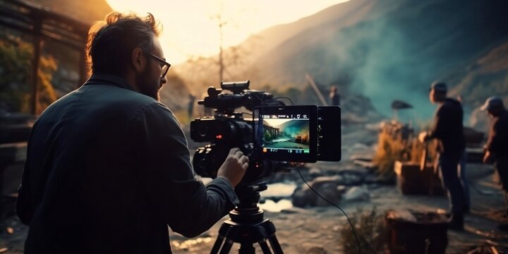 a film director directing a movie scene. AI generative.