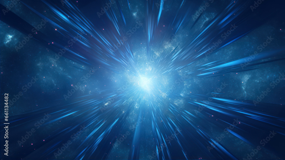 Poster abstract blue background. fractal explosion star with gloss and lines.