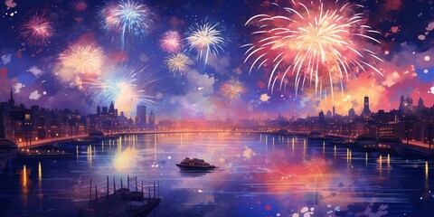 new year fireworks at night background