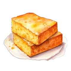 Cornbread isolated on white transparent backgroud. Watercolor illustration