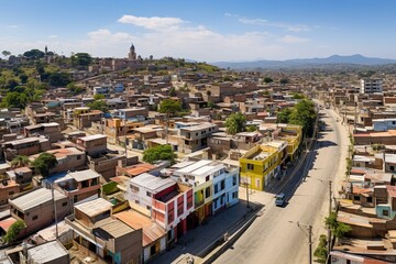 Panoramic view of Machala city in El Oro, Ecuador, captured with a drone. Generative AI - obrazy, fototapety, plakaty