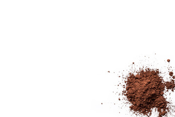 Organic dark chocolate powder isolated on a white background from above, top view
