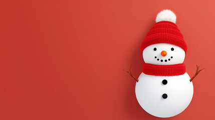 Fototapeta premium Snowman with scarf and hat on plain background