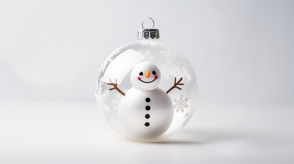 Snowman inside a glass ball on a white background. Isolated