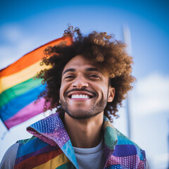 Gay man celebrating pride day.