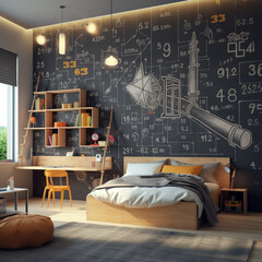 Child's room decorated with a math theme. - obrazy, fototapety, plakaty