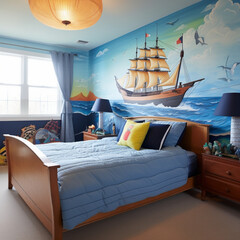 Child's room decorated with a pirate theme.