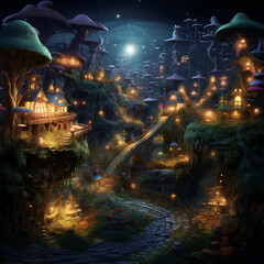 Illustration of a fairy village.