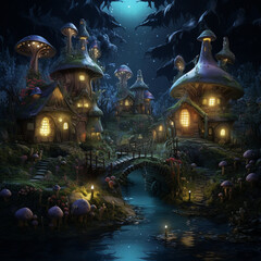 Illustration of a fairy village.
