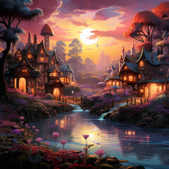 Illustration of a fairy village.