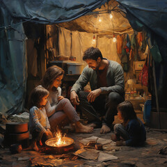 Family in a refugee camp.