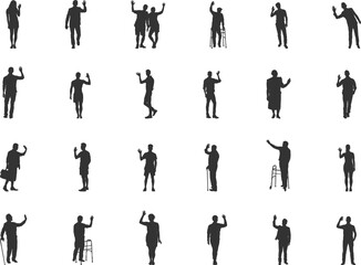 Waving hand silhouettes, People waving hand silhouettes, Man waving hand, Woman waving hand,  Person waving hand, Waving with hands silhouette