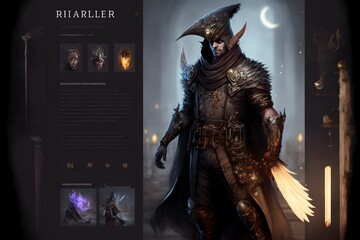 Illustration of represented on a portfolio rph game screenshot character page layout unreal engine hyper detailed global illuminated magical 64k hyper realistic  - obrazy, fototapety, plakaty