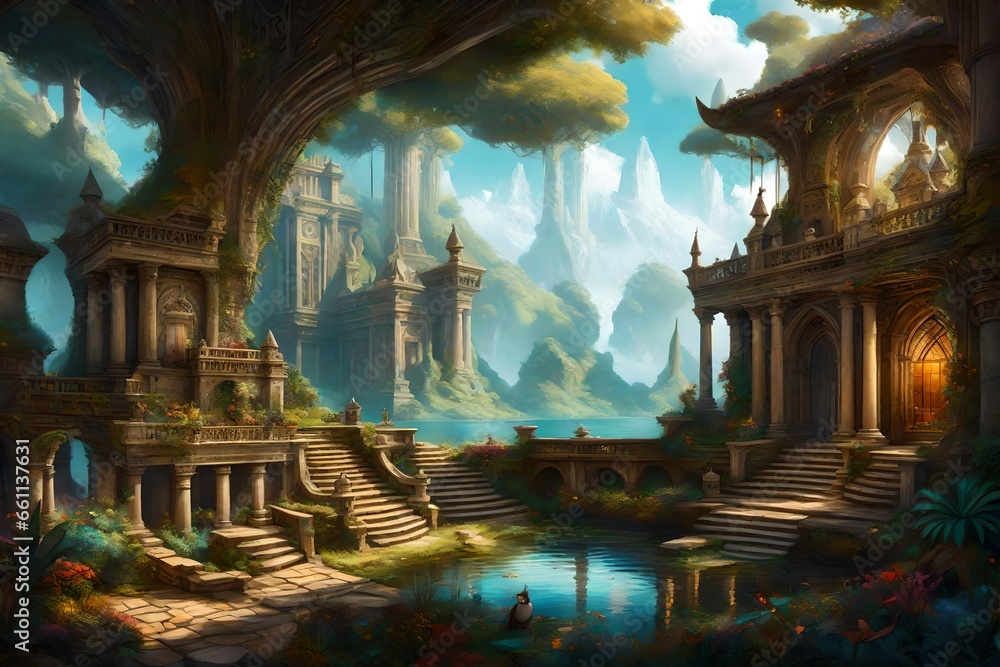 Aufkleber a captivating fantasy realm within the pages of an enchanted book - ai generative