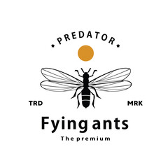 vintage retro hipster Flying ants logo vector silhouettee icon