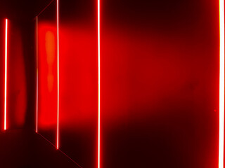 red LED lights positioned along a corridor