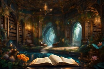 A captivating fantasy realm within the pages of an enchanted book - AI Generative