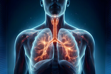 Human body anatomy with lungs in x-ray image. 3D rendering - obrazy, fototapety, plakaty