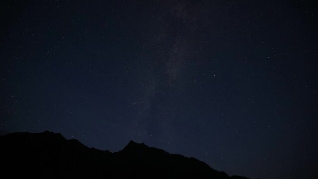 The Milky Way galaxy moving over the mountain range on a background.
