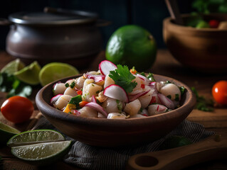 Ceviche in a rustic kitchen
