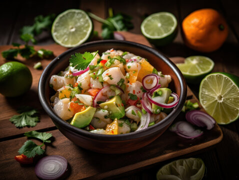 Ceviche in a rustic kitchen