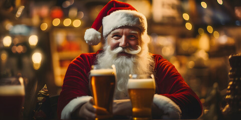 Santa Claus drinking beer at Christmas