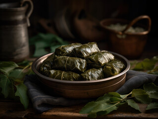 Dolmades in a rustic kitchen