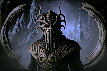 dvd screengrab 1985 dark fantasy skyrim standing in front of black void with tentacles  - obrazy, fototapety, plakaty