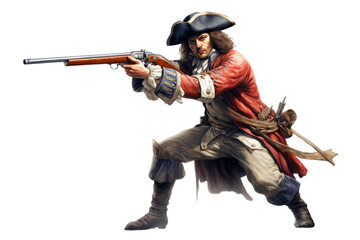Aiming True with a Musketeer on isolated background - obrazy, fototapety, plakaty