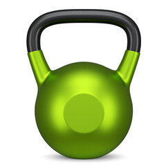 Heavy gym green kettlebell for workout isolated on white background