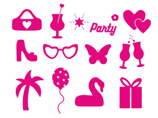 Popular pink collection for girls. heart, daisy, shoe, butterfly, star. logo, sticker, isolated elements on a white background. for print, banner, postcard. art png illustration. barbie