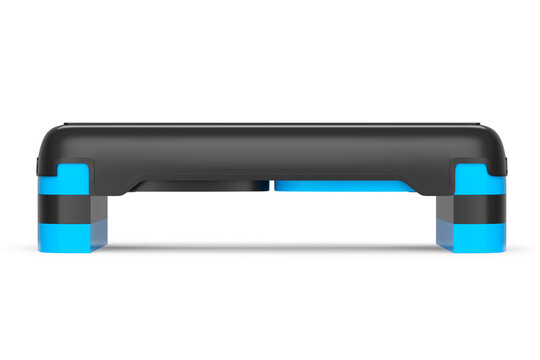 Stepper for fitness and blue step platform for aerobics isolated on white