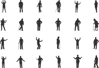 Seniors mature person silhouette, Old man silhouette, Elderly person silhouette, Old people silhouette, Old people vector, Old woman silhouettes