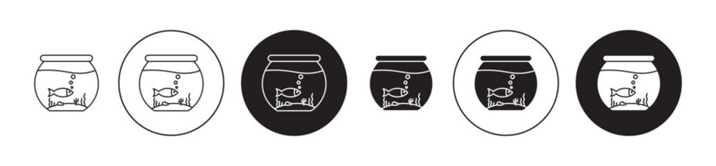 Aquarium with fish line icon set. Fish tank icon in black color for ui designs.