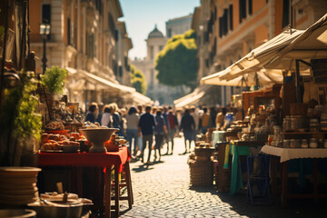 A photo of a bustling street market in Rome