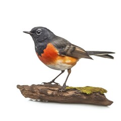 Fototapeta premium Slate-throated redstart bird isolated on white background.r