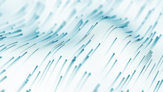 Data lake or ocean background. Looped. Dot terrain blue waves on white background. Light trails. Big data.