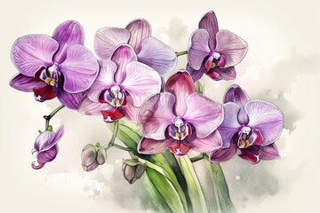Illustration of orchid flowers. Generative AI