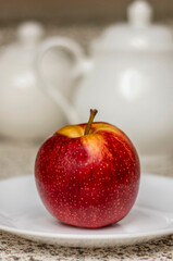 Apple; Red; Plate; White; Kitchen; Counter; Fruit; Fresh; Healthy; Natura; Delicious; Breakfast; Food.