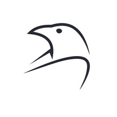 A minimalistic logo made of lines featuring the silhouette of a eagle head, simple triangular shapes and lines