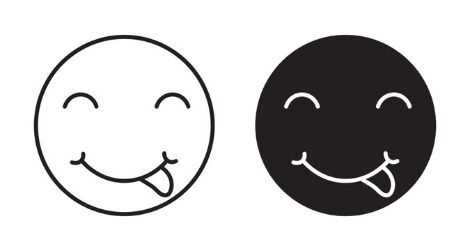 Savoring food emoji line icon set. Hungry face icon in black color for ui designs.
