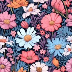 Gordijnen Field of blooming flowers, tile © Dominik