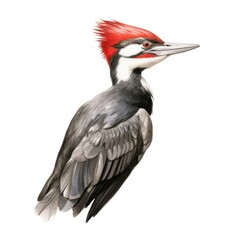 Pileated woodpecker bird isolated on white background.