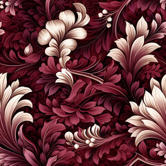 Baroque pattern on bordo background flowers classic seamless pattern - 661144010