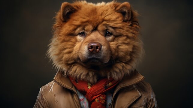 Dog Chow Chow cowboy. Dog Chow Chow in clothes. Horizontal Banner Poster Background for advertisement. Photo Ai Generated